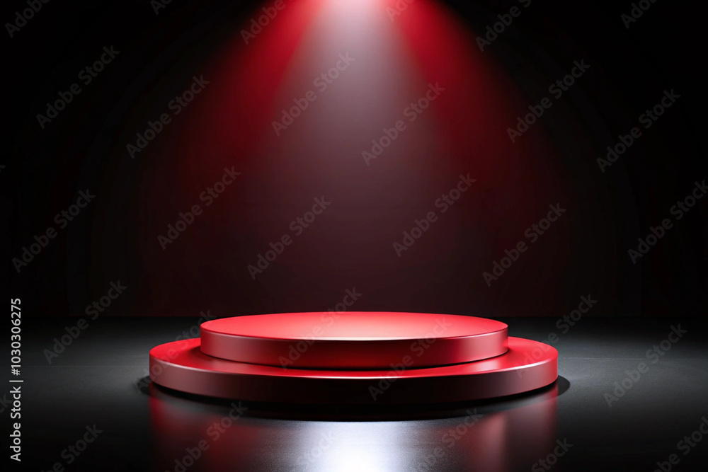 Red light round podium against a black background designed for modern visual presentations Red light round podium against a black background designed for modern visual presentations