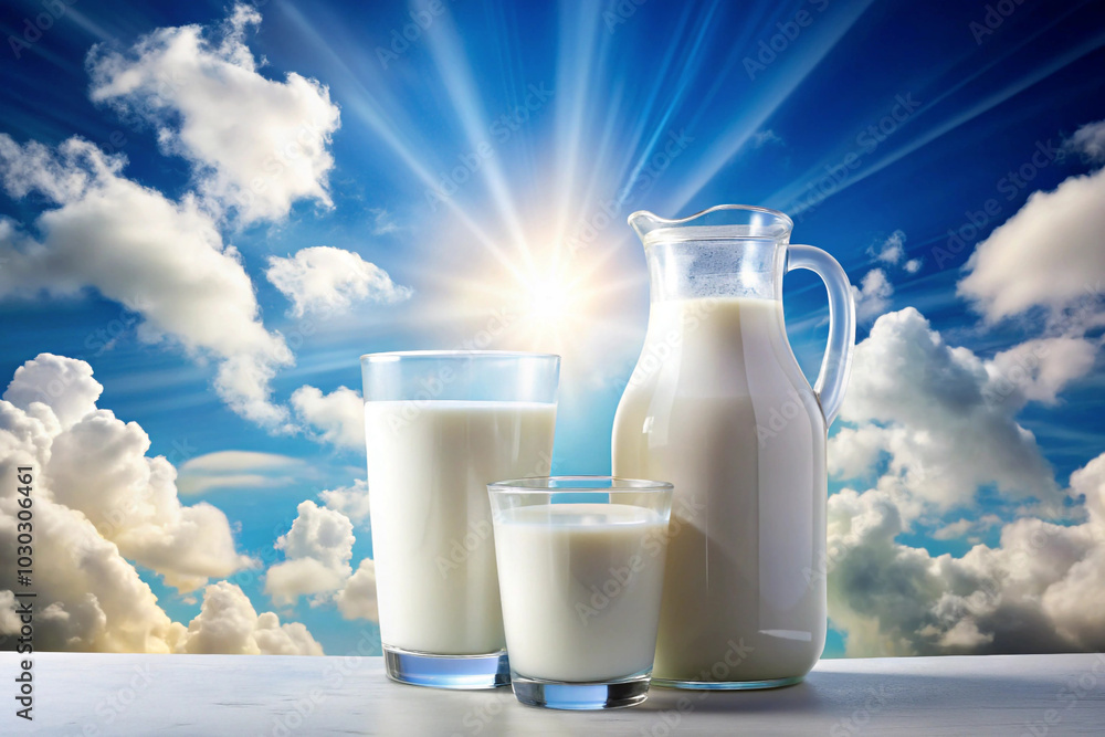 Realistic world healthy milk day with clouds and natural elements for creative visuals Realistic world healthy milk day with clouds and natural elements for creative visuals