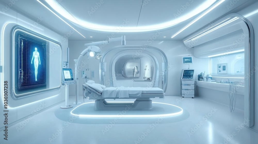 Obraz premium Futuristic high-tech medical laboratory and treatment room.