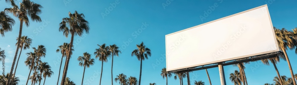 Blank billboard with palm trees in the background. Blank billboard with palm trees in the background.