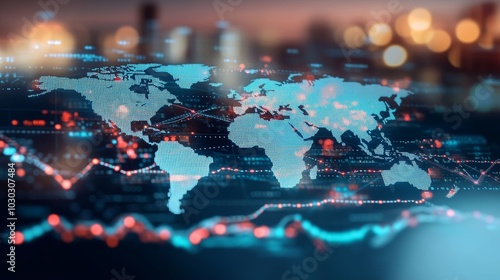 Global Trade Under Pressure: Double Exposure of World Map with Rising Costs Graph