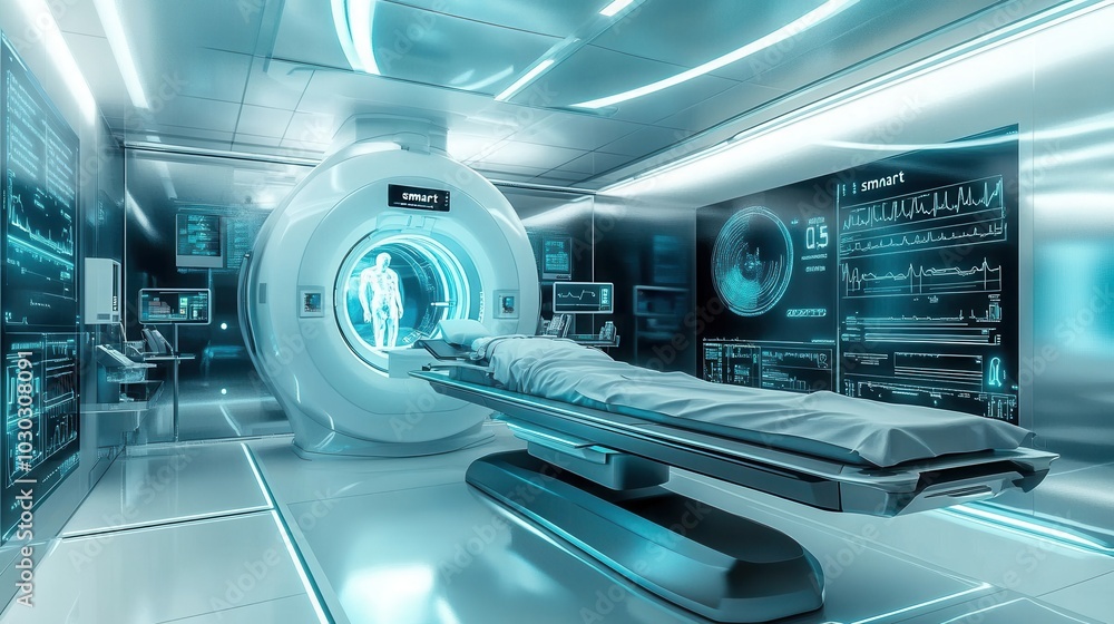 Futuristic high-tech medical laboratory and treatment room. Futuristic high-tech medical laboratory and treatment room.