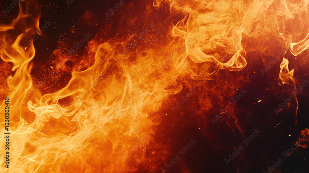 Dynamic flames dance in the dark night, illuminating the air with warm, fiery hues Dynamic flames dance in the dark night, illuminating the air with warm, fiery hues