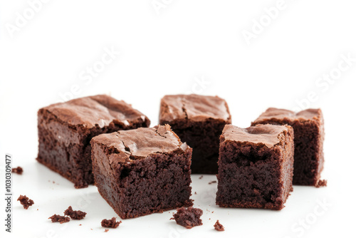 chocolate brownie cake isolated on white, with empty blank space ready for copy. The brownies looks amazing, clean and delicious.