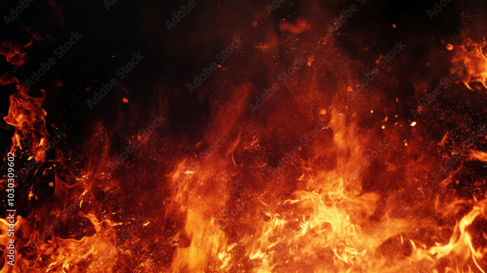 Dynamic flames dance in the dark night, illuminating the air with warm, fiery hues Dynamic flames dance in the dark night, illuminating the air with warm, fiery hues