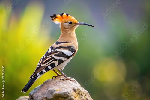 Minimalist Eurasian hoopoe perched on rock with blurred background