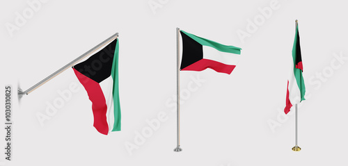 The flag of Kuwait has a transparent background and three flags of different styles. photo