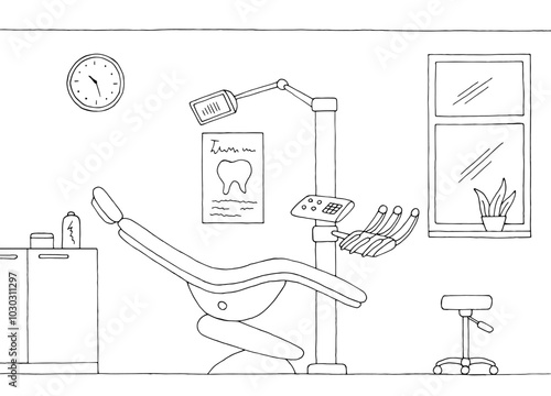 Dentist office clinic graphic black white sketch illustration vector 