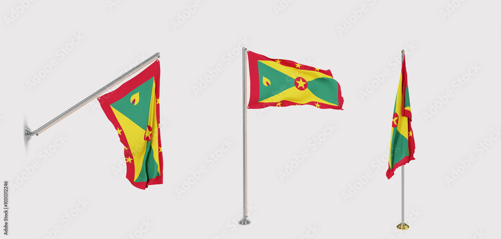 The flag of Grenda has a transparent background and three flags of different styles. The flag of Grenda has a transparent background and three flags of different styles.