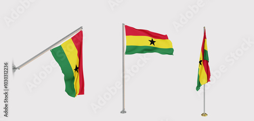 The flag of Ghana has a transparent background and three flags of different styles. photo