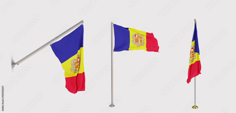 The flag of Andorra has a transparent background and three flags of different styles. The flag of Andorra has a transparent background and three flags of different styles.