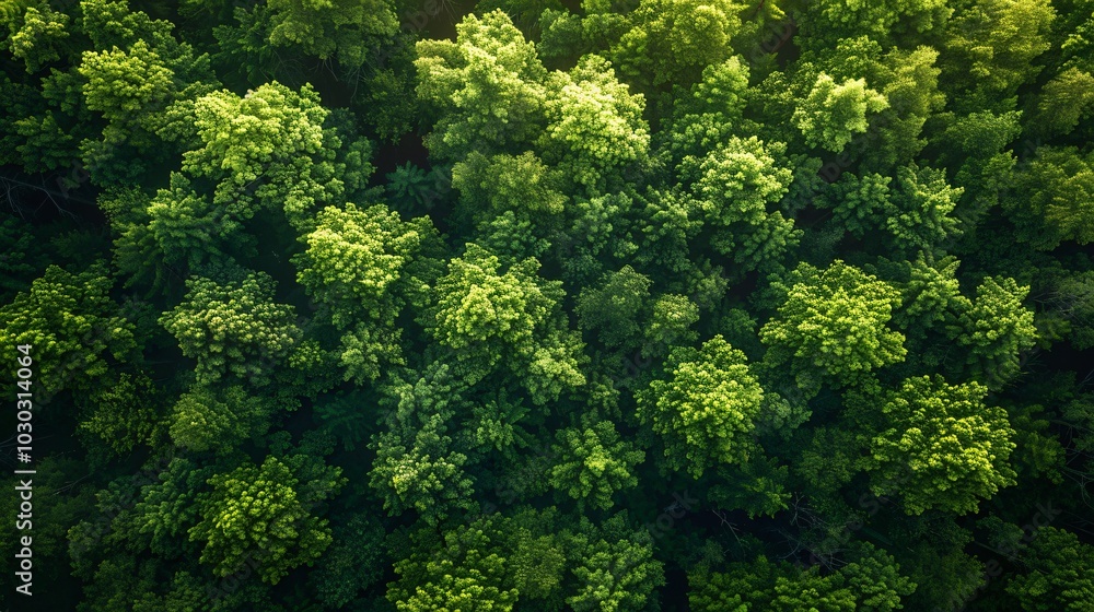 Fototapeta premium Aerial shot of a young, verdant forest canopy.