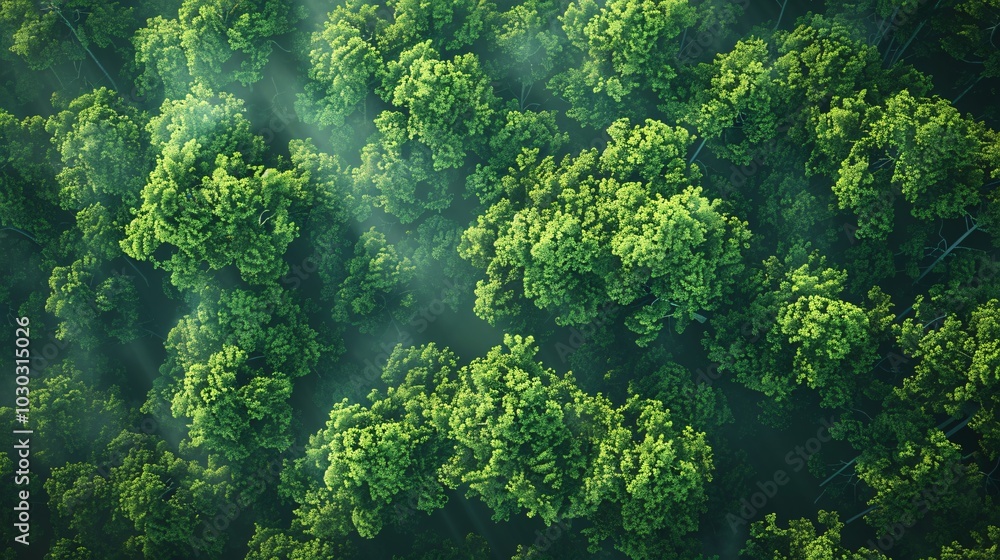 Top-down view of a flourishing green forest in the spring. Top-down view of a flourishing green forest in the spring.