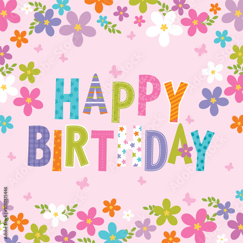 birthday greeting card with colorful flower design