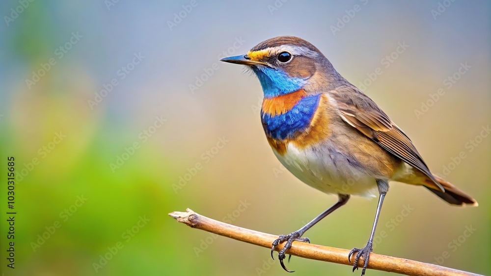 Fototapeta premium Minimalist image of a Bluethroat bird perched on a branch