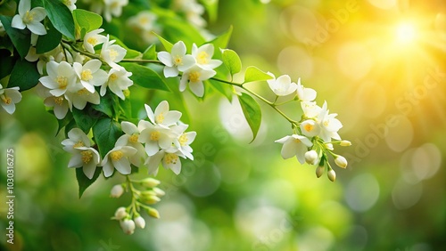image of jasmine flowers on a tree with a natural bokeh background