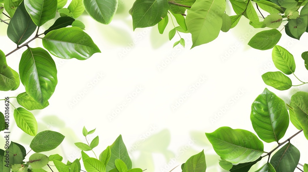 Bright green leaves forming a border around an empty space in the center, perfect for text. Bright green leaves forming a border around an empty space in the center, perfect for text.