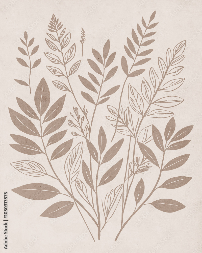 Fototapeta premium Printable botanical illustration. Rustic style home decor, wall decoration, picture in the frame. Grunge, vintage illustration.