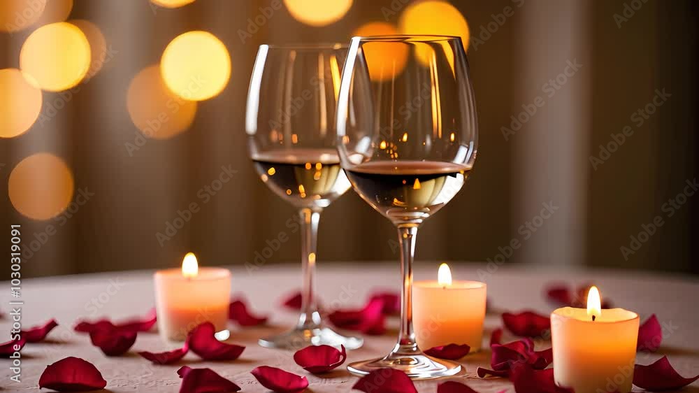 Romantic Dinner Table with Wine Glasses and Candles Romantic Dinner Table with Wine Glasses and Candles