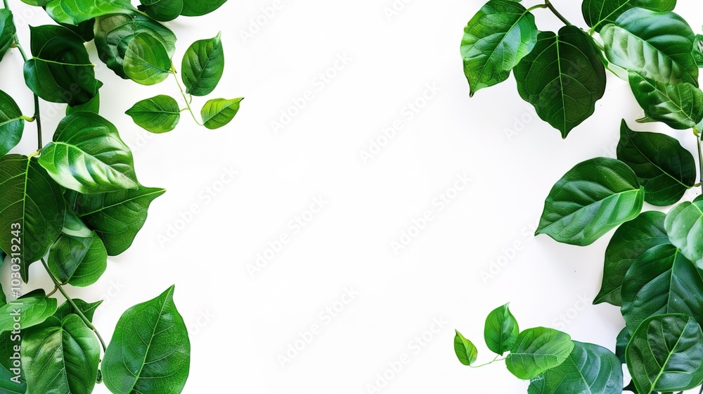 Bright green leaves forming a border around an empty space in the center, perfect for text. Bright green leaves forming a border around an empty space in the center, perfect for text.