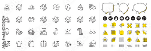 Set of Clean skin, Hoody and Vitamin n line icons for web app. Design elements, Social media icons. Uv protection, Moisturizing cream, Sunscreen icons. Vector