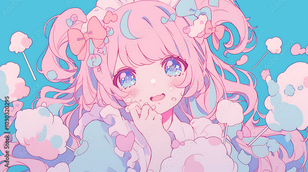 feminine anime girls and lots of pink cotton candy feminine anime girls and lots of pink cotton candy