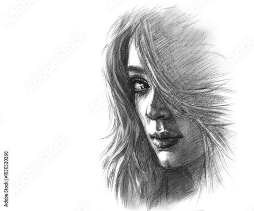 drawing of a woman portrait pencil drawing for card decoration illustration