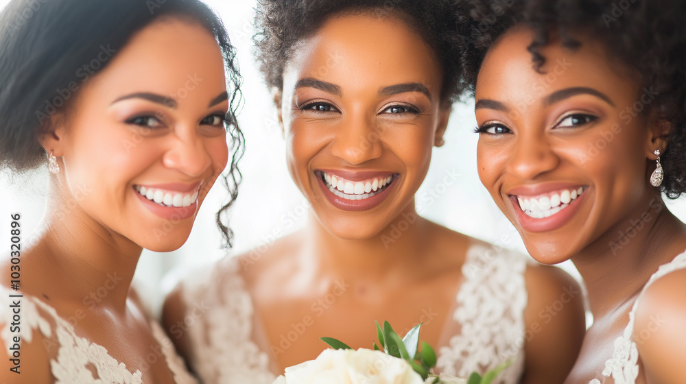 African bride with bridesmaids smiling beautifully on wedding day, celebrating love, friendship, and elegance. Joyful moments, beauty, and bridal style for weddings, special occasions, and cherished m African bride with bridesmaids smiling beautifully on wedding day, celebrating love, friendship, and elegance. Joyful moments, beauty, and bridal style for weddings, special occasions, and cherished m