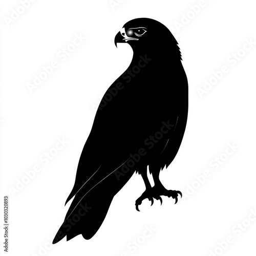 Silhouette vector illustration of a hawk, on white background, 2d flat illustration, suitable for sports team logos, adventure brands, and wildlife conservation.  photo