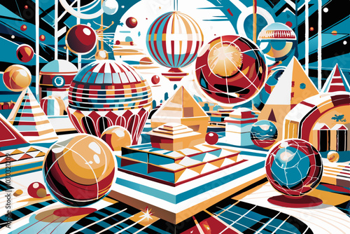 Vibrant Geometric Shapes and Abstract Patterns Illustration