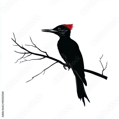 Silhouette vector illustration of a woodpecker, on white background, 2d flat illustration, perfect for nature-themed products, wildlife conservation, and educational materials. photo