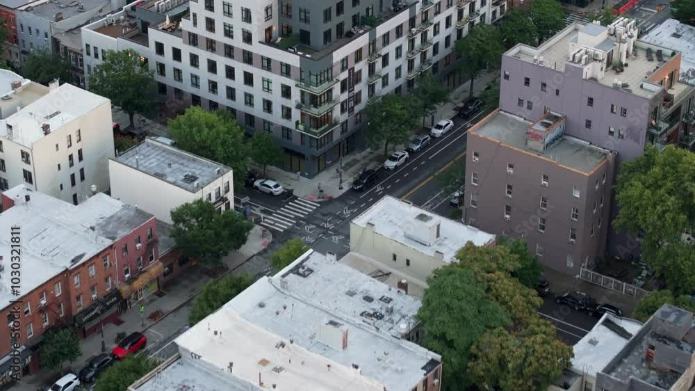 Aerial view of city streets in Greenpoint, Brooklyn Aerial view of city streets in Greenpoint, Brooklyn