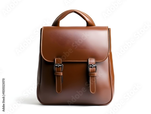 Stylish Brown Leather Backpack with Buckle Straps