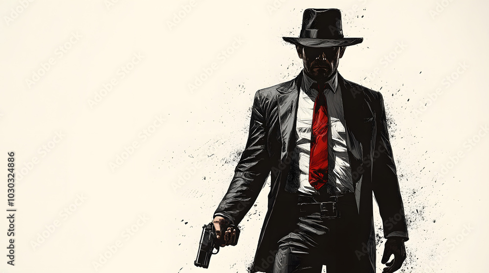 A Tall Man in a Black Suit and Hat, Holding a Gun Against a Dark Background, Exuding a Mysterious and Intense Atmosphere, Evoking Elements of Suspense and Intrigue.
A Tall Man in a Black Suit and Hat, Holding a Gun Against a Dark Background, Exuding a Mysterious and Intense Atmosphere, Evoking Elements of Suspense and Intrigue.