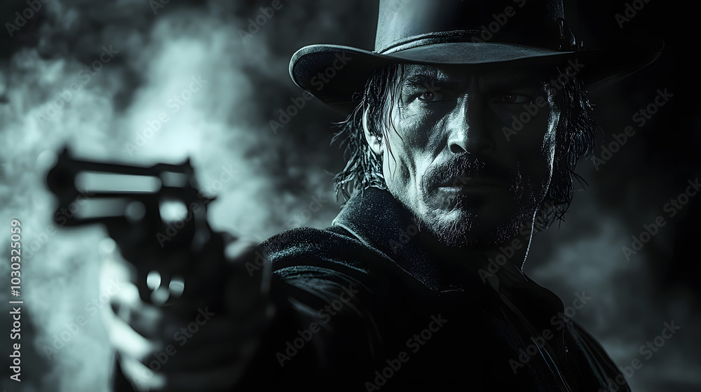 A Tall Man in a Black Suit and Hat, Holding a Gun Against a Dark Background, Exuding a Mysterious and Intense Atmosphere, Evoking Elements of Suspense and Intrigue.
A Tall Man in a Black Suit and Hat, Holding a Gun Against a Dark Background, Exuding a Mysterious and Intense Atmosphere, Evoking Elements of Suspense and Intrigue.
