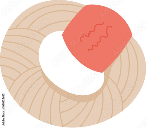 Flat icon of yarn and tool for crafting activities. Supplies and equipment for DIY hobby handmade projects. Concept of textile crafts, creative activities, artistic expression.