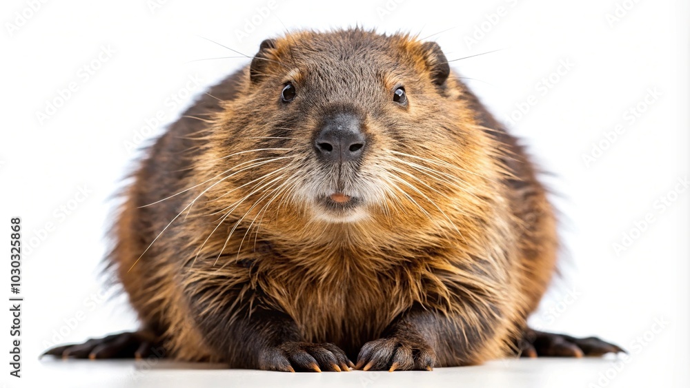 Isolated Eurasian beaver on white background