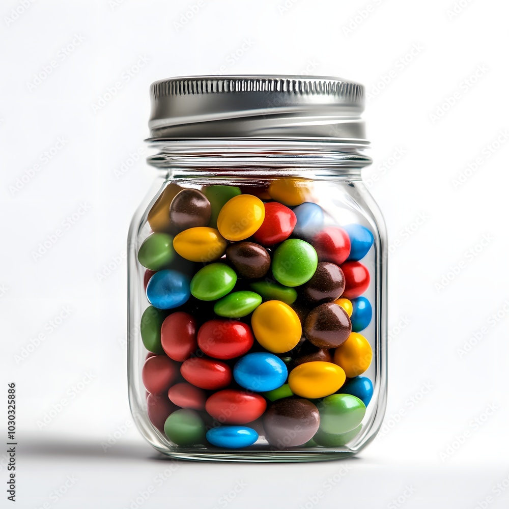 Colorful Candy in a Glass Jar on White Background Colorful Candy in a Glass Jar on White Background
