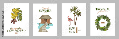 4 tropical banners, summer poster set