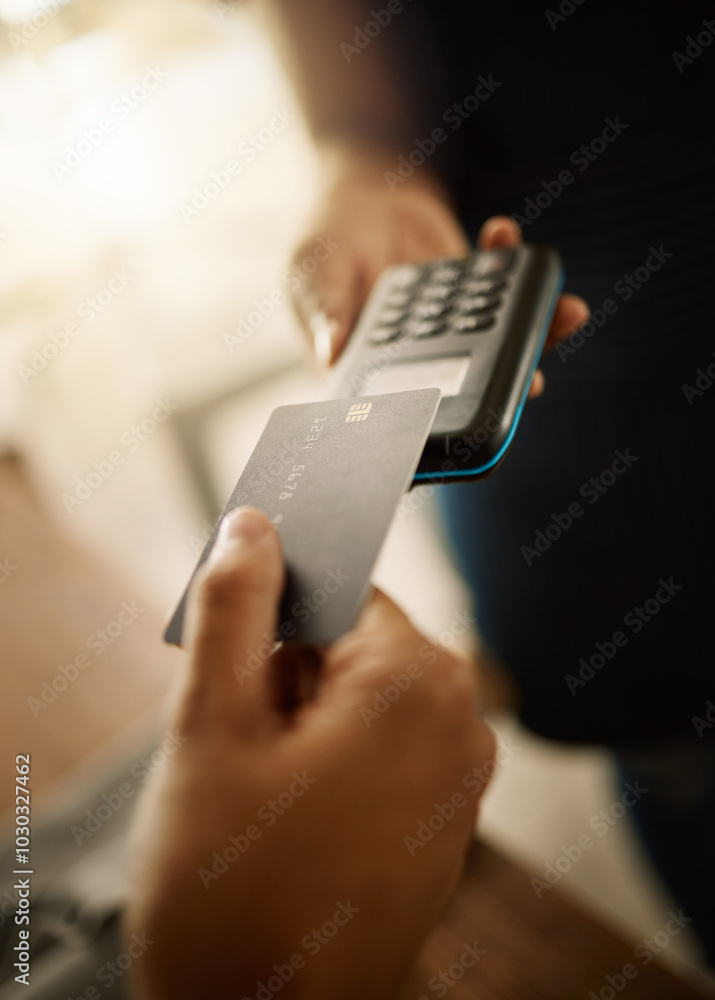 Hands, people and machine with credit card for payment, sale and purchase with transaction. Closeup, customer and business with electronic pos or debit for deal, fintech and ecommerce for service Hands, people and machine with credit card for payment, sale and purchase with transaction. Closeup, customer and business with electronic pos or debit for deal, fintech and ecommerce for service