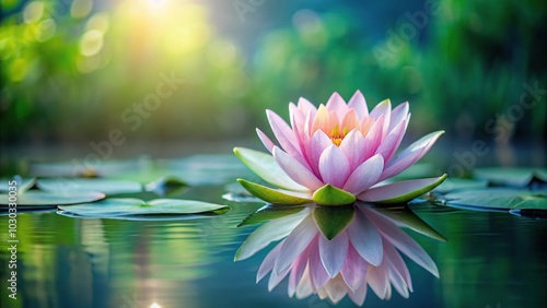 Minimalist stock photo of a lake lily flower against a pond backdrop