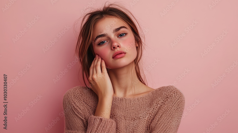 Soft Portrait of a Young Woman Against Pink Background Soft Portrait of a Young Woman Against Pink Background