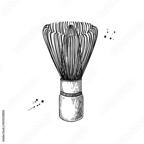 Bamboo whisk for Matcha tea sketch. Chasen brush drawing.