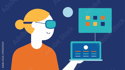 Vision Support A person using a screen reader to explore a telehealth app on their tablet. They are wearing glasses designed to enhance visibility and there are braille labels on