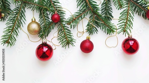 christmas background with christmas branches and decorations