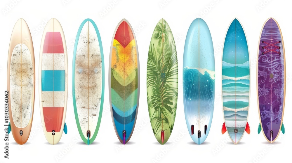 set of surfboards on a white background set of surfboards on a white background