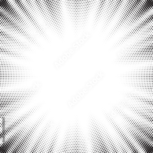 Halftone texture dot radial background, cartoon comic retro pop art dot border, halftone shadow