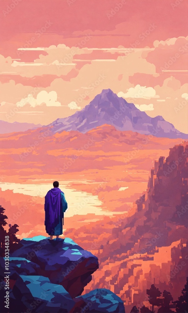 Fototapeta premium Silhouette of a person in the mountains, AI generated