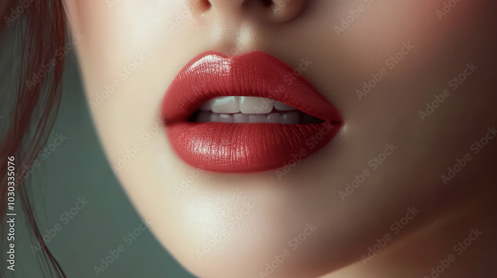 A close-up of a young woman's lips with lipstick A close-up of a young woman's lips with lipstick