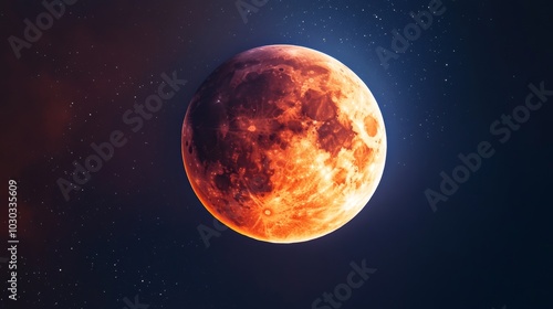 Fototapeta Naklejka Na Ścianę i Meble -  Close up of the moon s surface during a partial eclipse, showcasing celestial intricacies